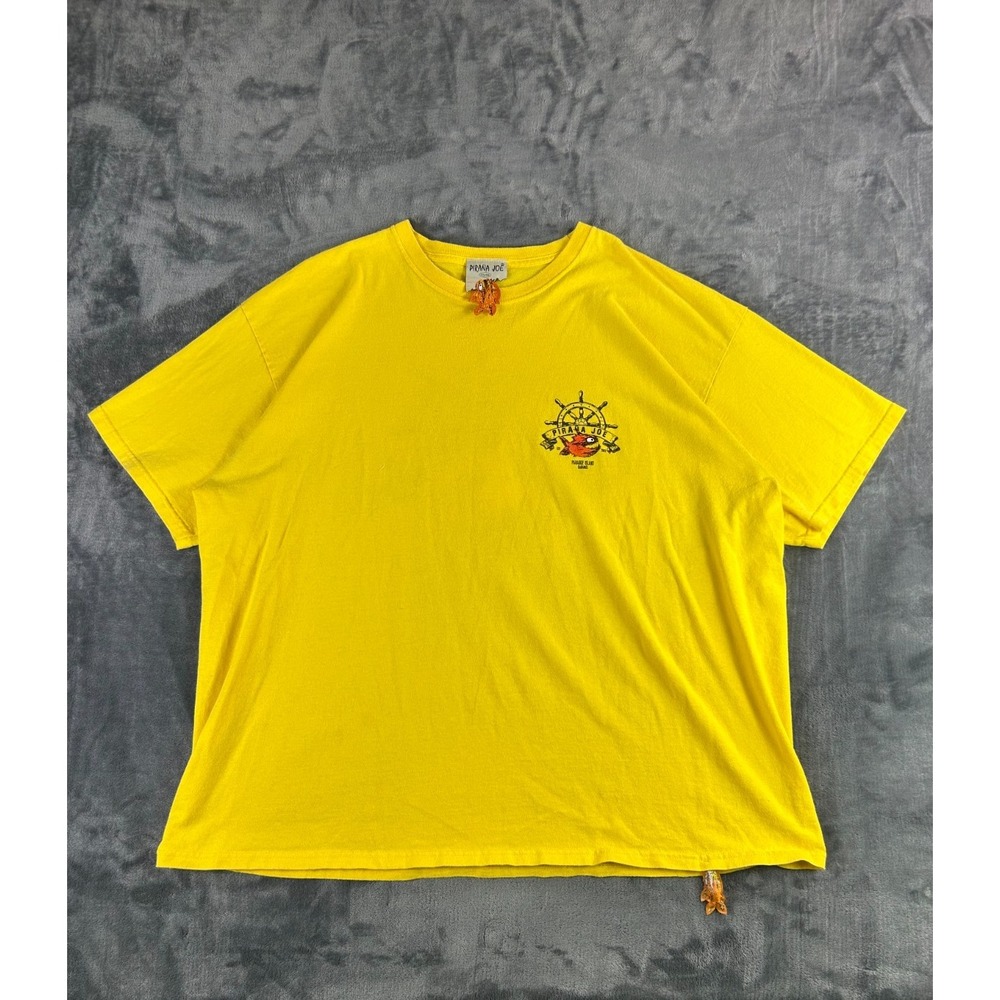 Vintage Pirana Joe T-Shirt Yellow XXL Funny Cartoon Parrot Nautical Caribbean